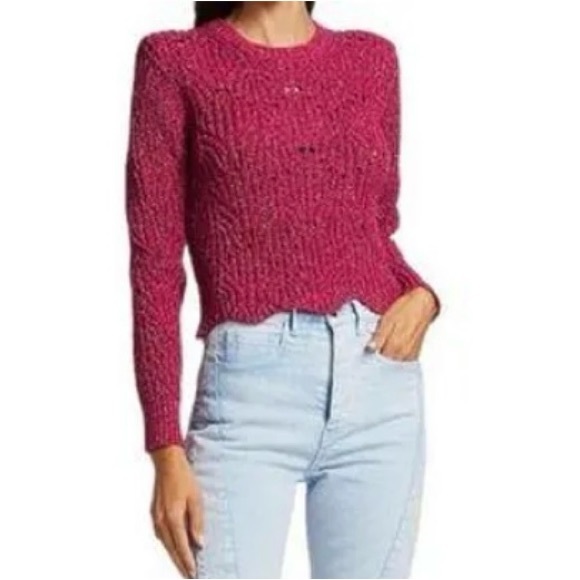IRO Paris Aryna Pink Fuchsia Metallic Knit Scalloped Pullover size M - Picture 1 of 6